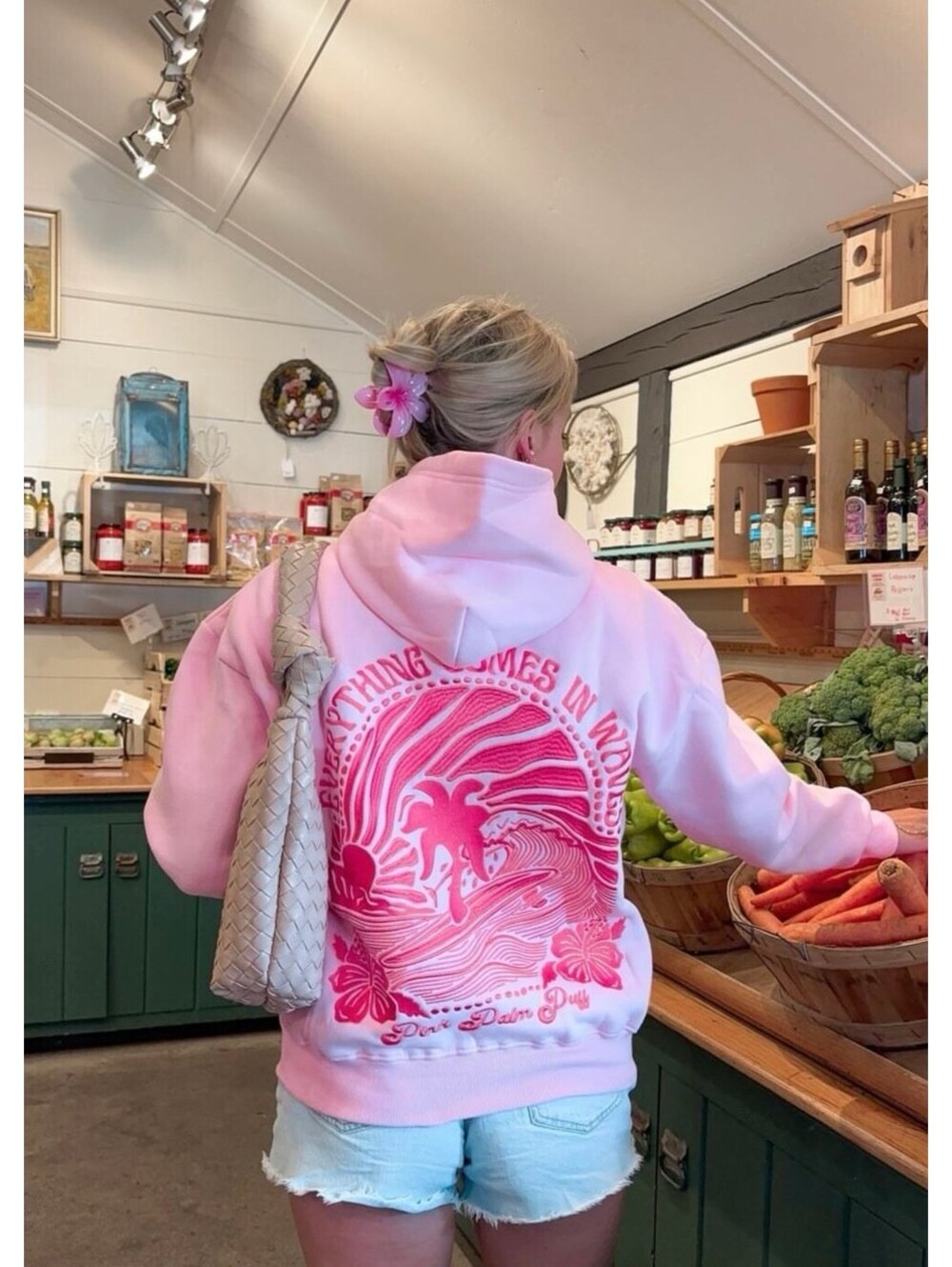 Pink Palm Puff Graphic Hoodie Sweatshirt - [Brand]
